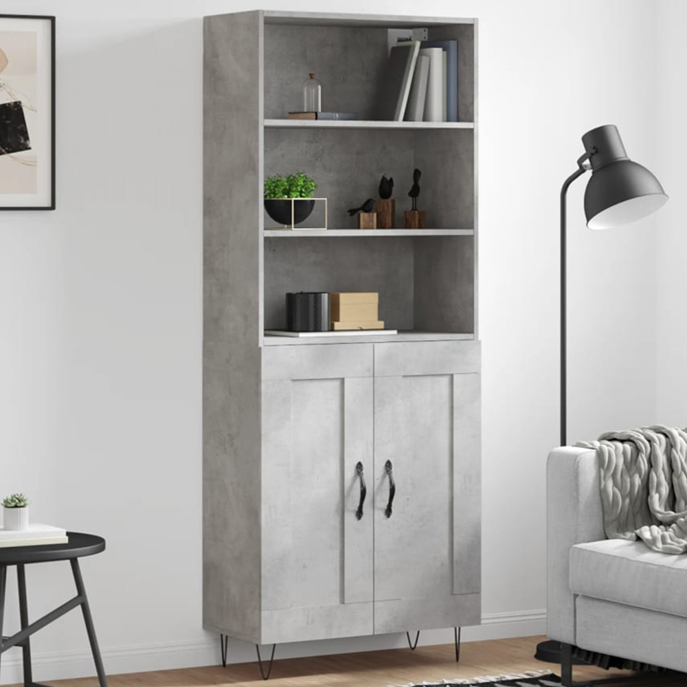 vidaXL 2 Door 3 Shelf Concrete Grey Highboard Image 1