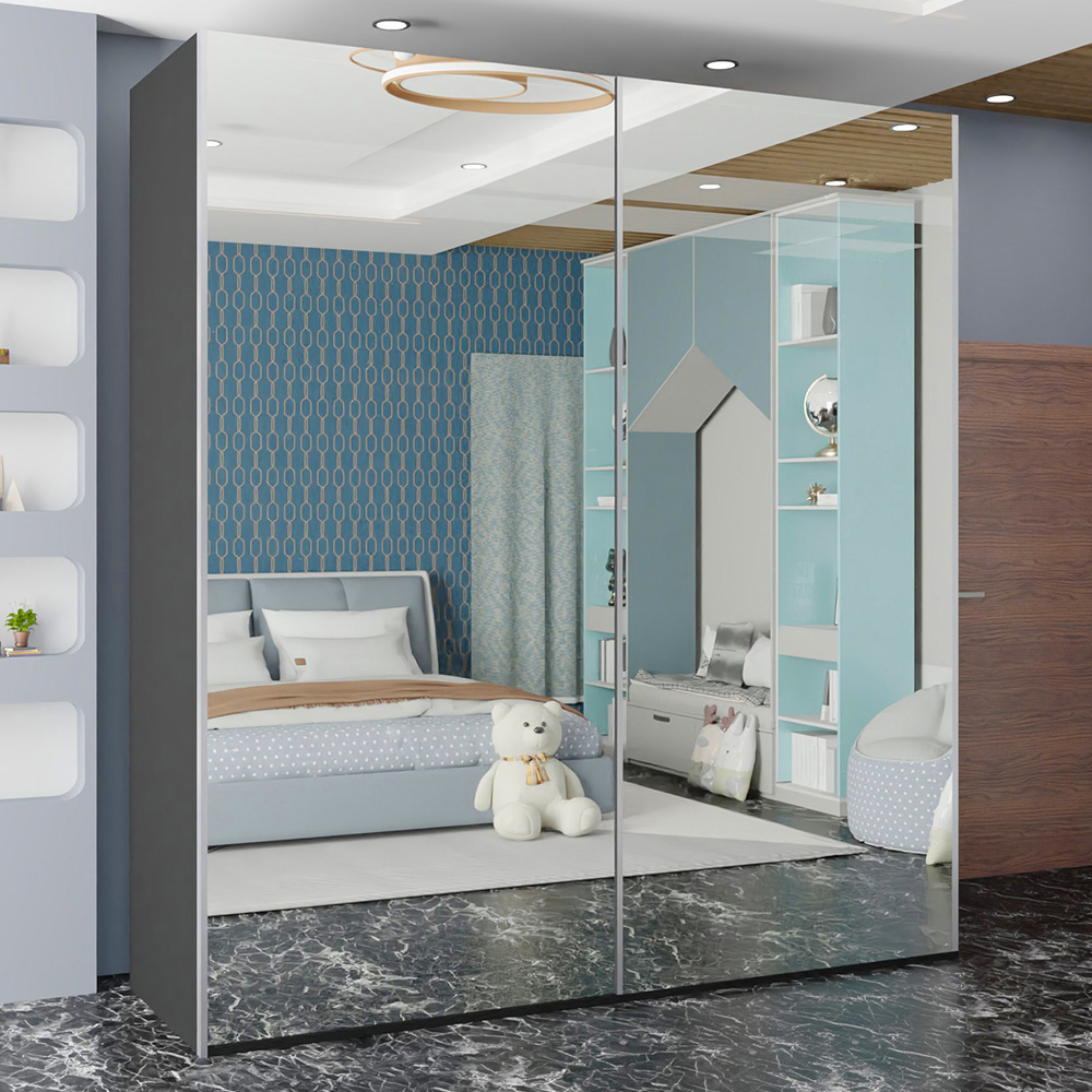 Sliding Wardrobes 4U Etna 2 Door Grey Full Mirrored Wardrobe Image 1