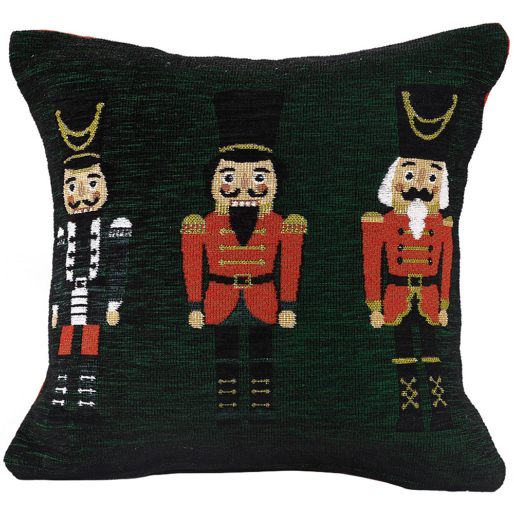 Noel Square Green Xmas Nutcracker Cotton Chenille Cushion Image 1