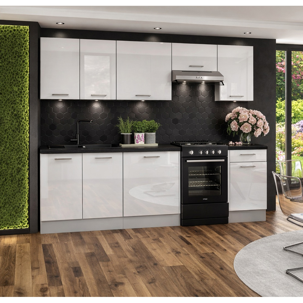 Impact Furniture Ella White High Gloss Kitchen Cabinet Set of 7 Image 2