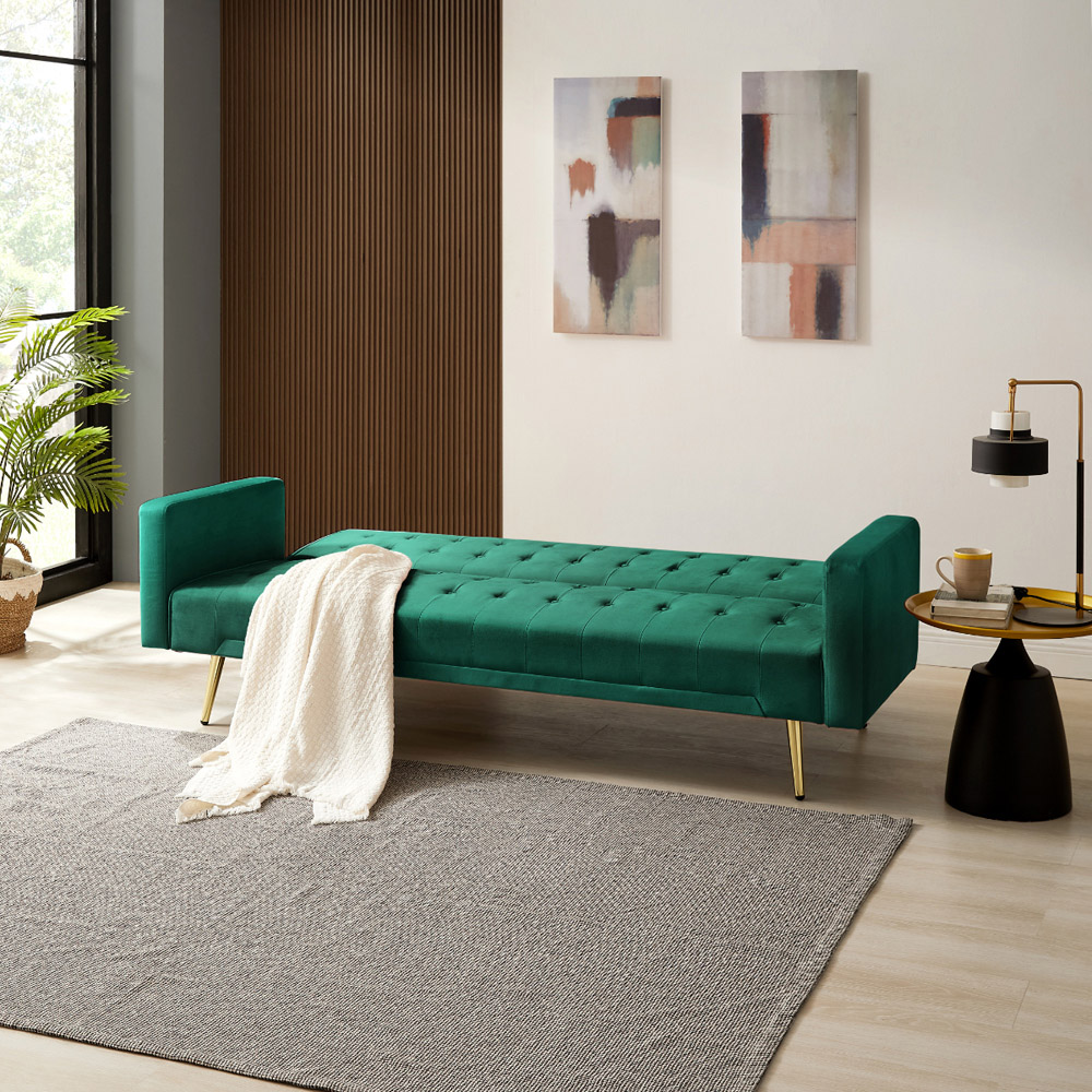Home Detail Windsor 3 Seater Green Velvet Sofa Bed Image 4