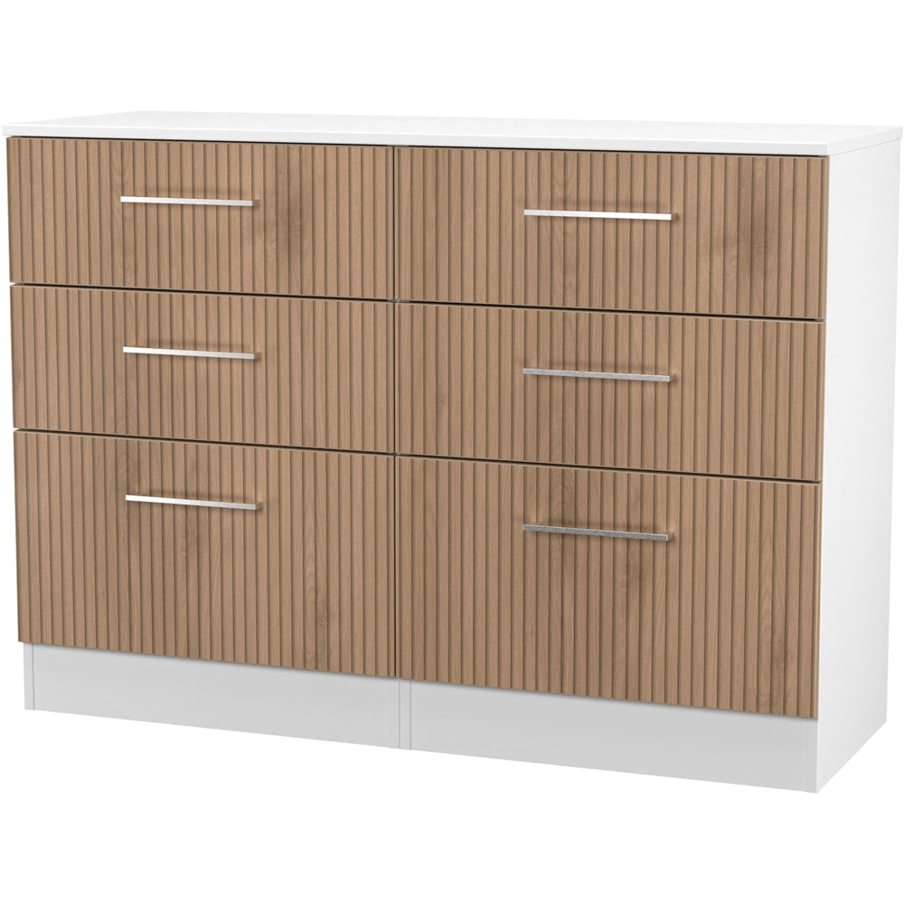 Crowndale Worcester 6 Drawer Slatt Effect and White Wide Chest of Drawers Ready Assembled Image 3