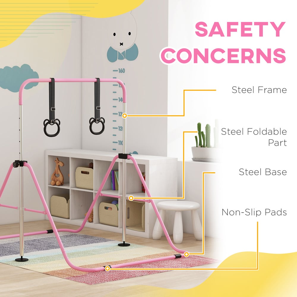 Tommy Toys Kids Pink Adjustable Height Foldable Gymnastics Bar Image 5