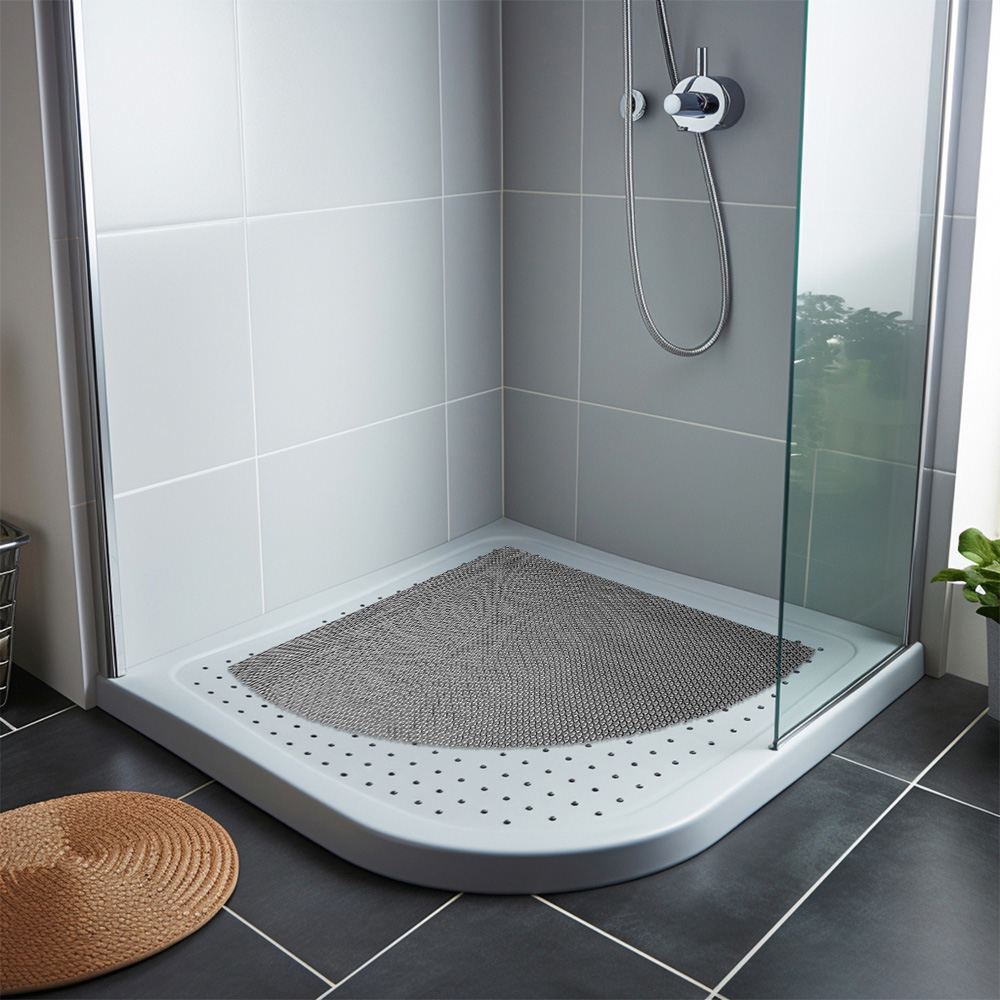 Nicoman Reversible Grey and Brown Quadrant Corner Shower Mat 60cm Image 2