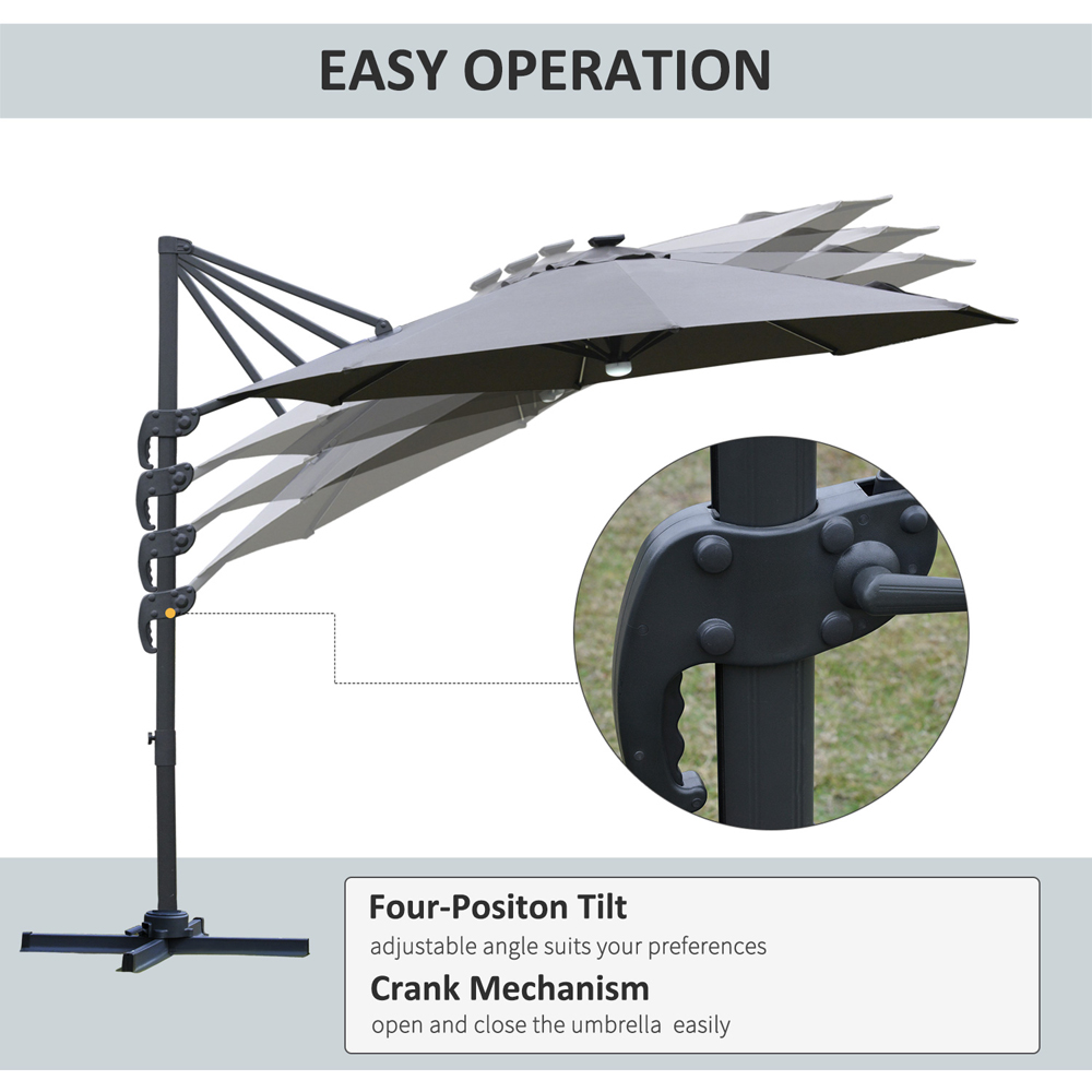 Outsunny Grey Solar LED Rotating Cantilever Roma Parasol with Cross Base 3m Image 5