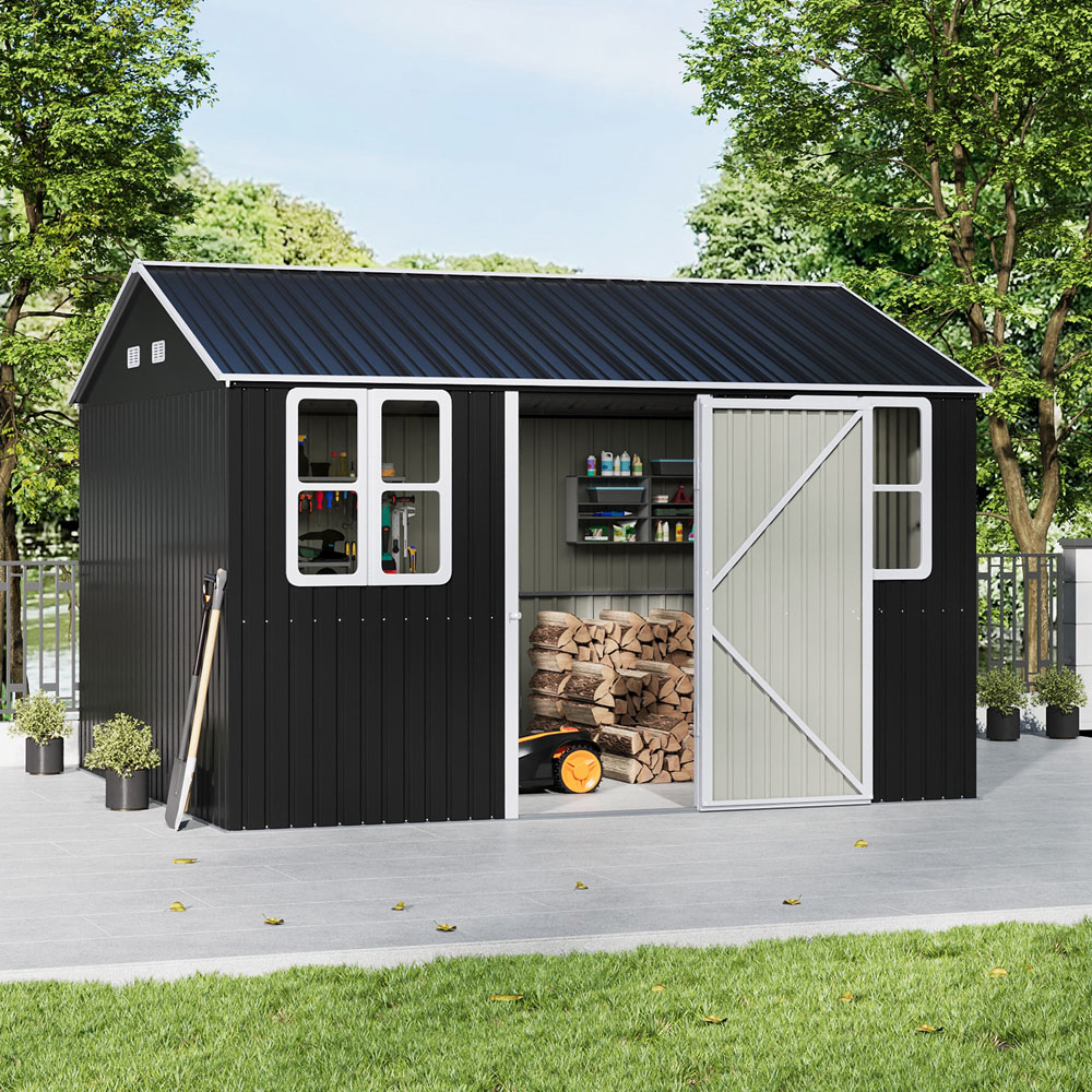 Living and Home 12 x 10ft Metal Apex Garden Storage Shed with 2 Windows Image 7