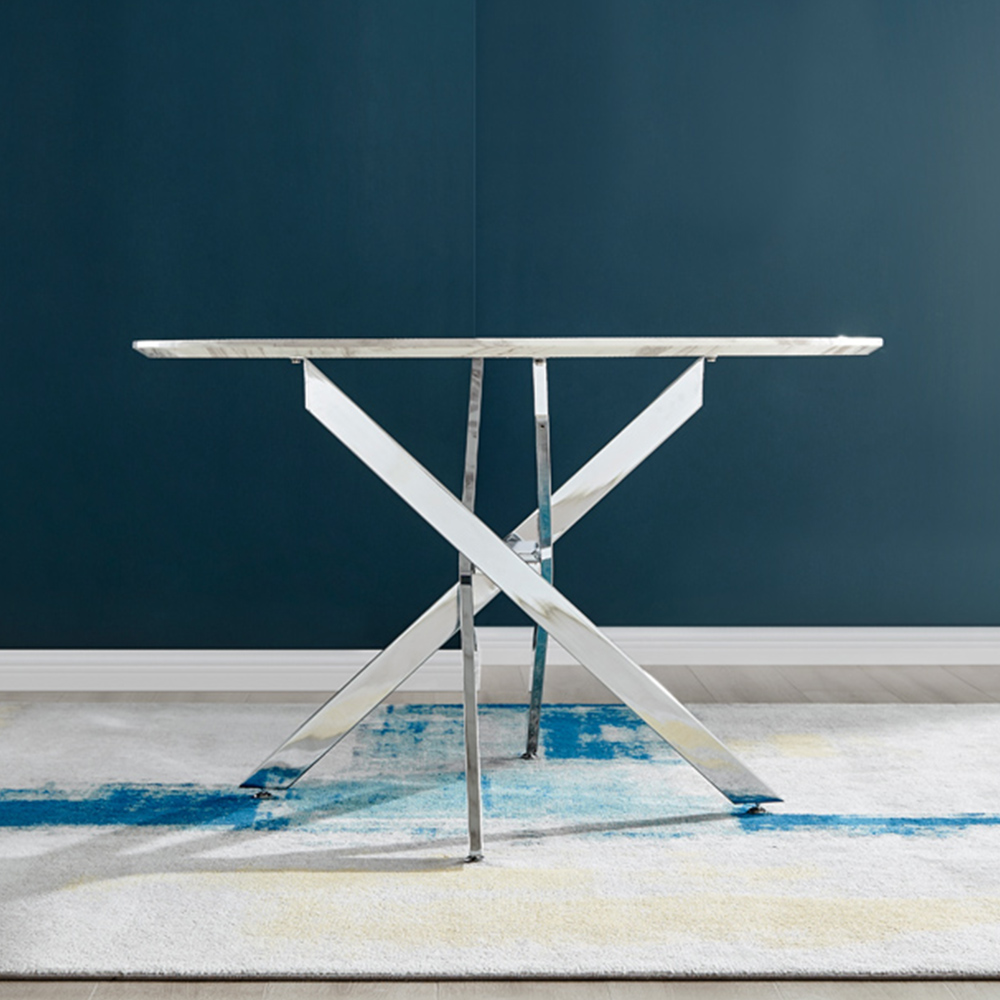 Furniturebox Arona 6 Seater Round Dining Table White Marble and Silver Image 6