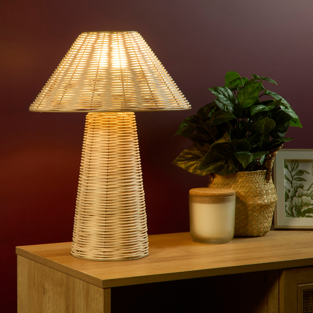 Lighting Collection Tusk Natural Rattan Bell Table Lamp Image 2