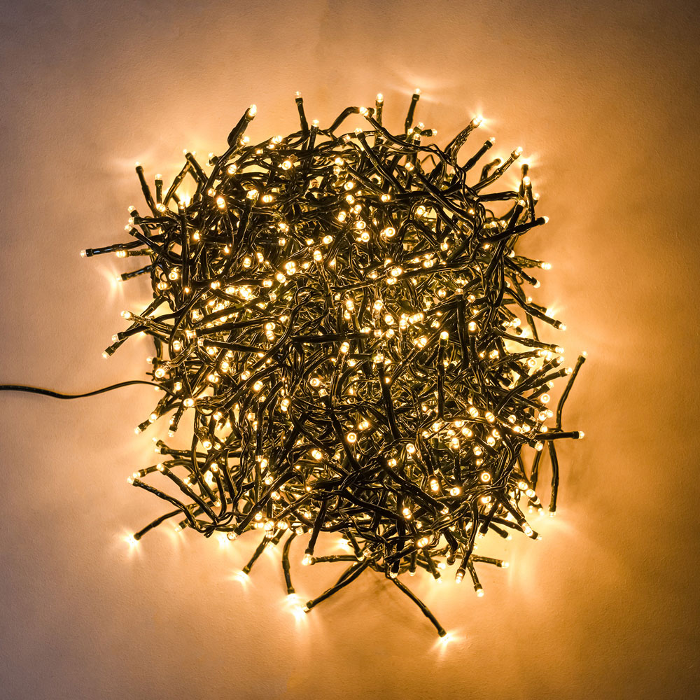 The Christmas Centre 960 Warm White LED Multifunction Green Cable Cluster Light 14.4m Image 1