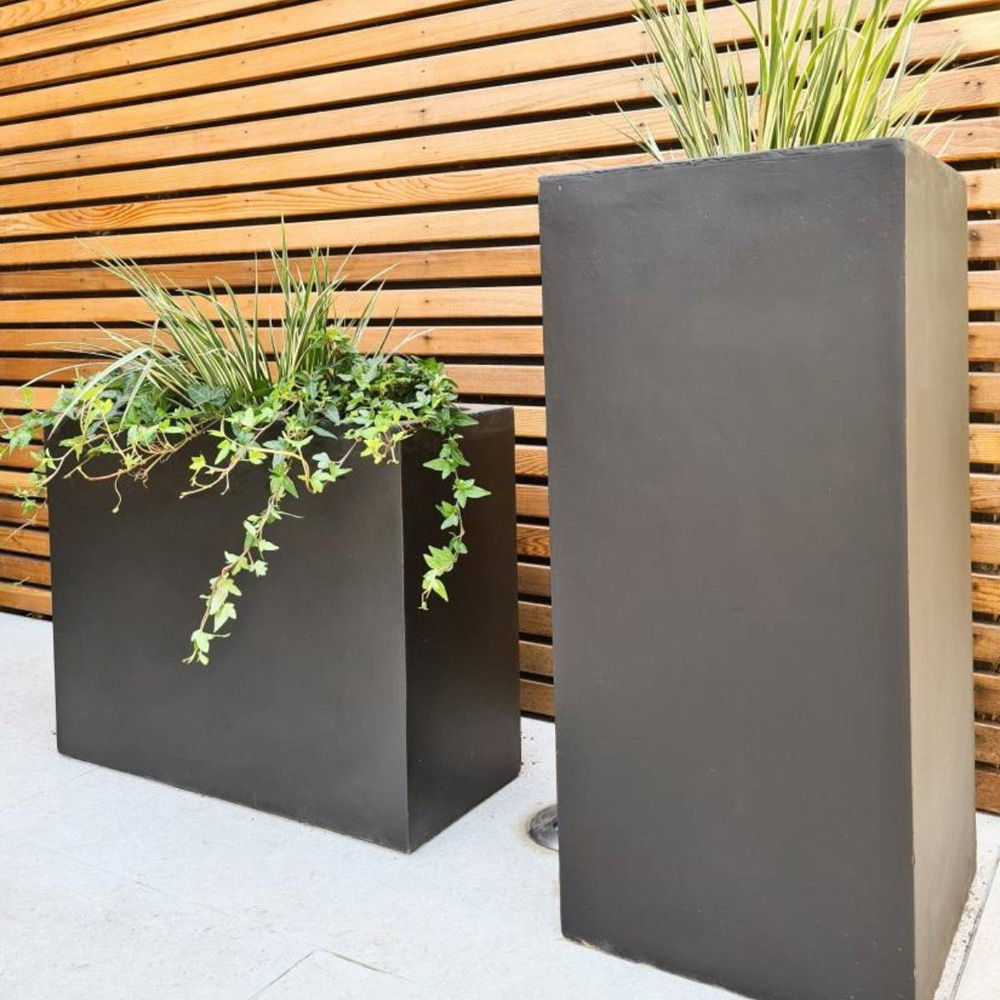 wilko Black Light Concrete Fibrestone Square Outdoor Plant Pot 60cm Image 7