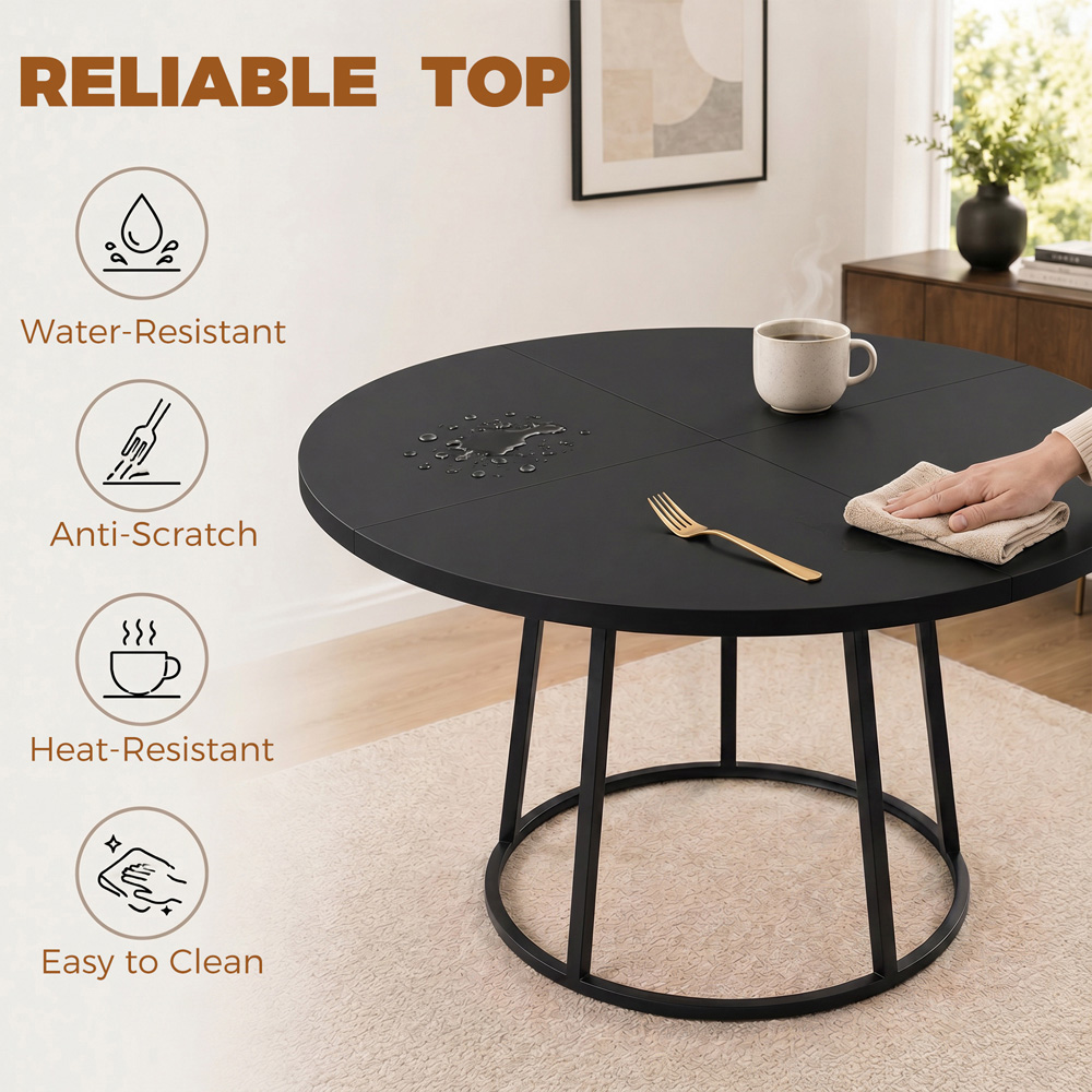 HOMCOM 6 Seater Round Dining Table Black Image 7