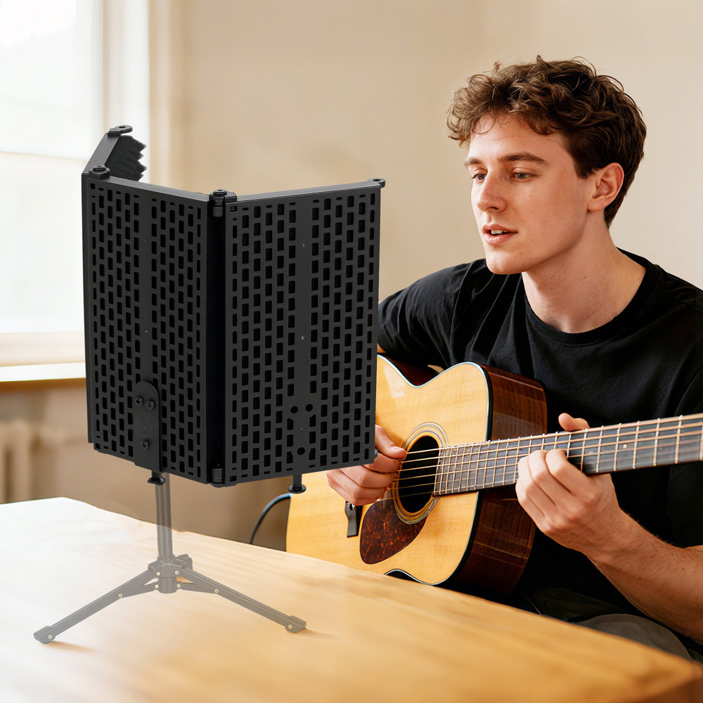 HOMCOM Black Foldable Table Top Studio Microphone Isolation Shield Image 3