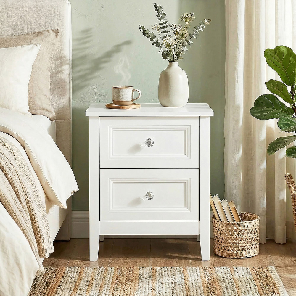 HOMCOM 2 Drawer White Nightstand Image 5