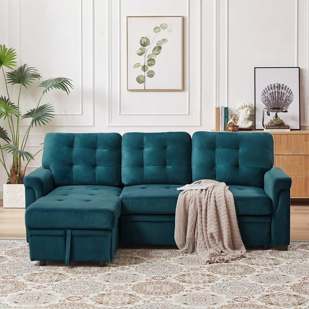 Furniture One 3 Seater Green Corner Storage Sofa Bed Image 9