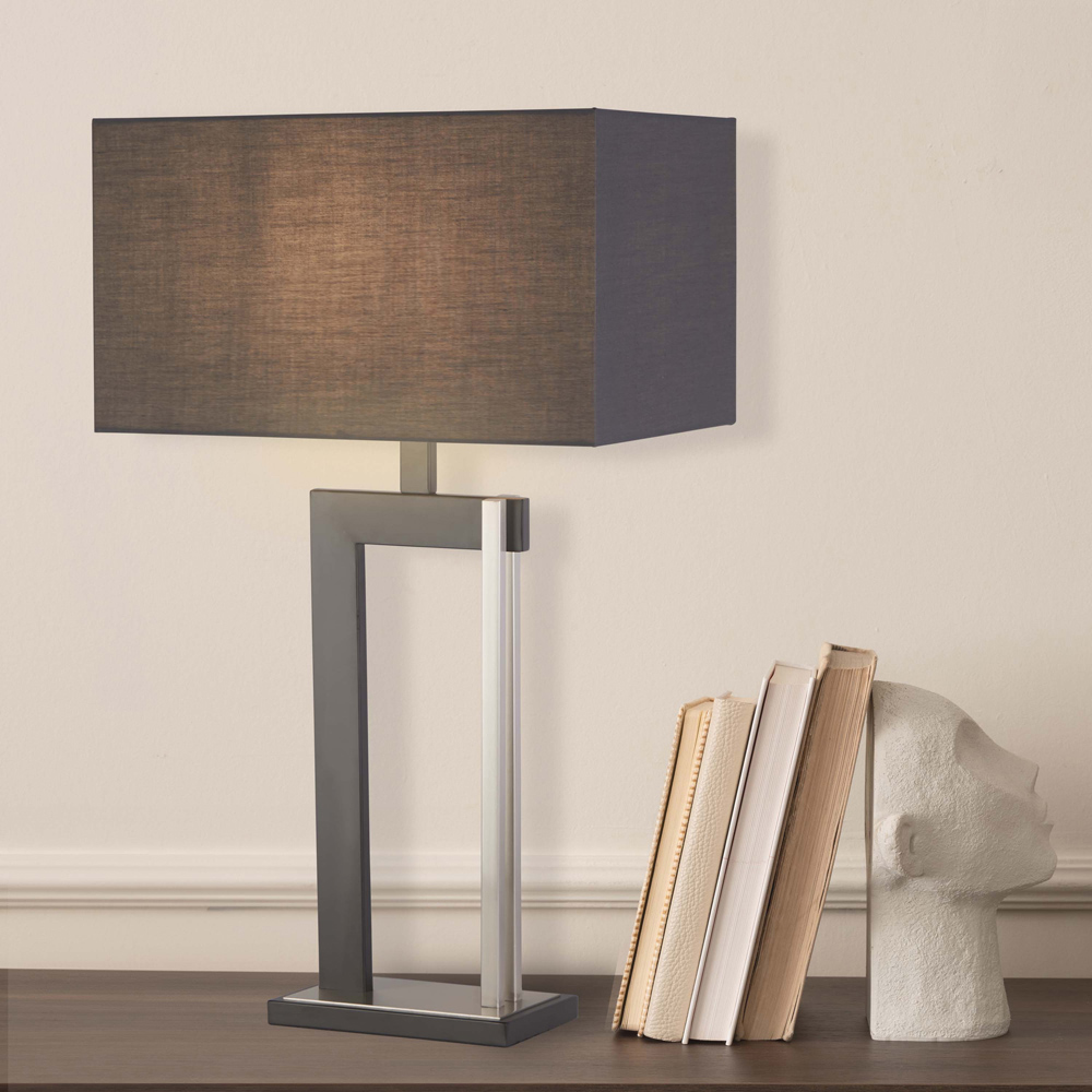 Lighting Collection Dunbar Black Fabric Shade Satin Nickel Geometric Table Lamp Image 2