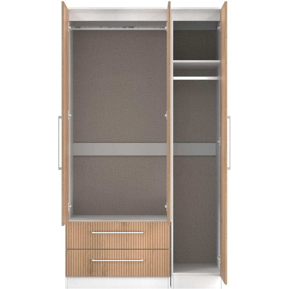 Crowndale Worcester 3 Door 2 Drawer Slatt Effect and White Tall Mirrored Wardrobe Ready Assembled Image 6