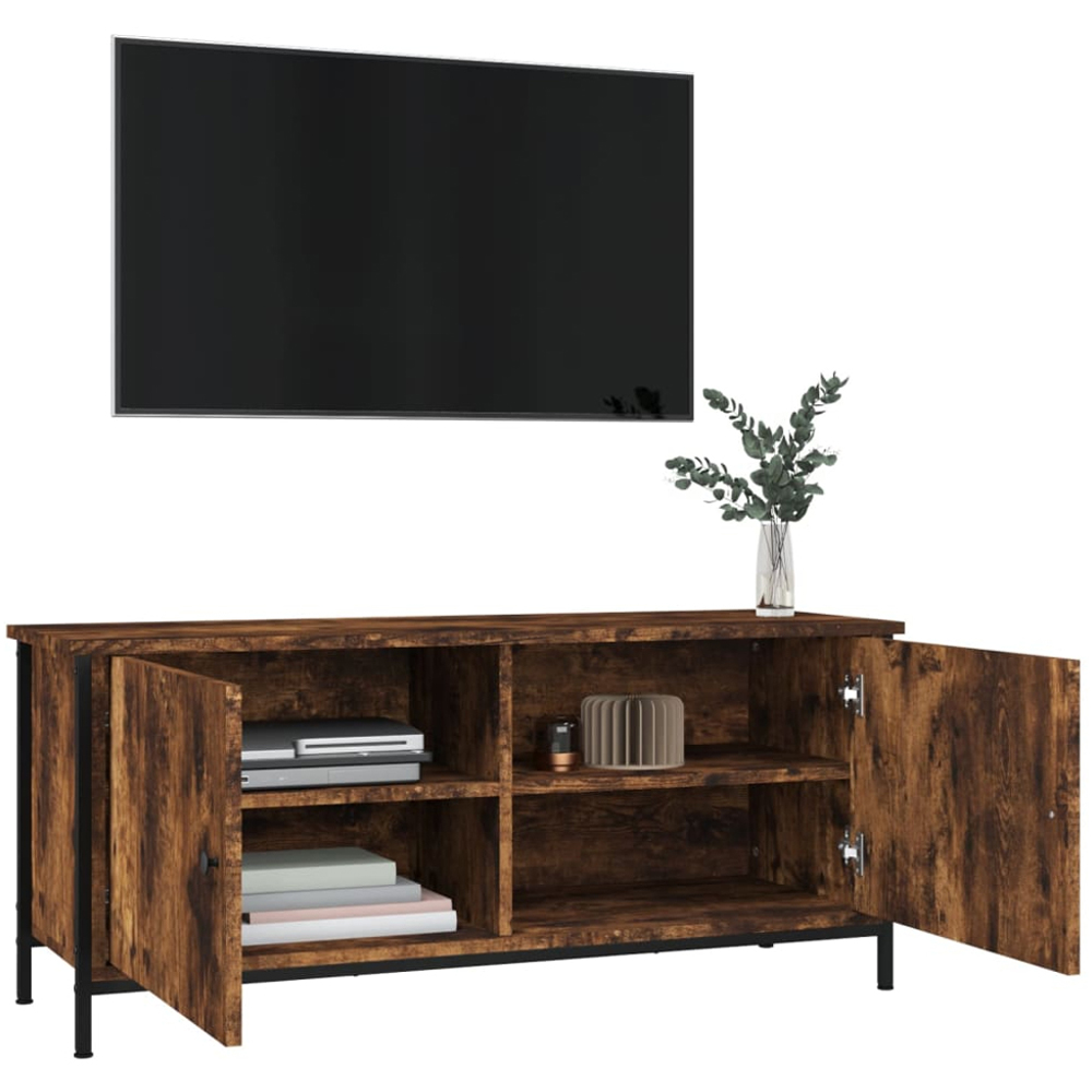 vidaXL 2 Door Smoked Oak TV Cabinet with Metal Stand Image 4