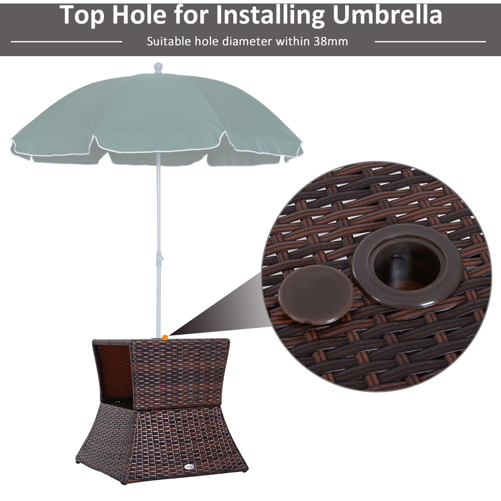 Outsunny Brown Wicker Bistro Side Table with Parasol Hole Image 4