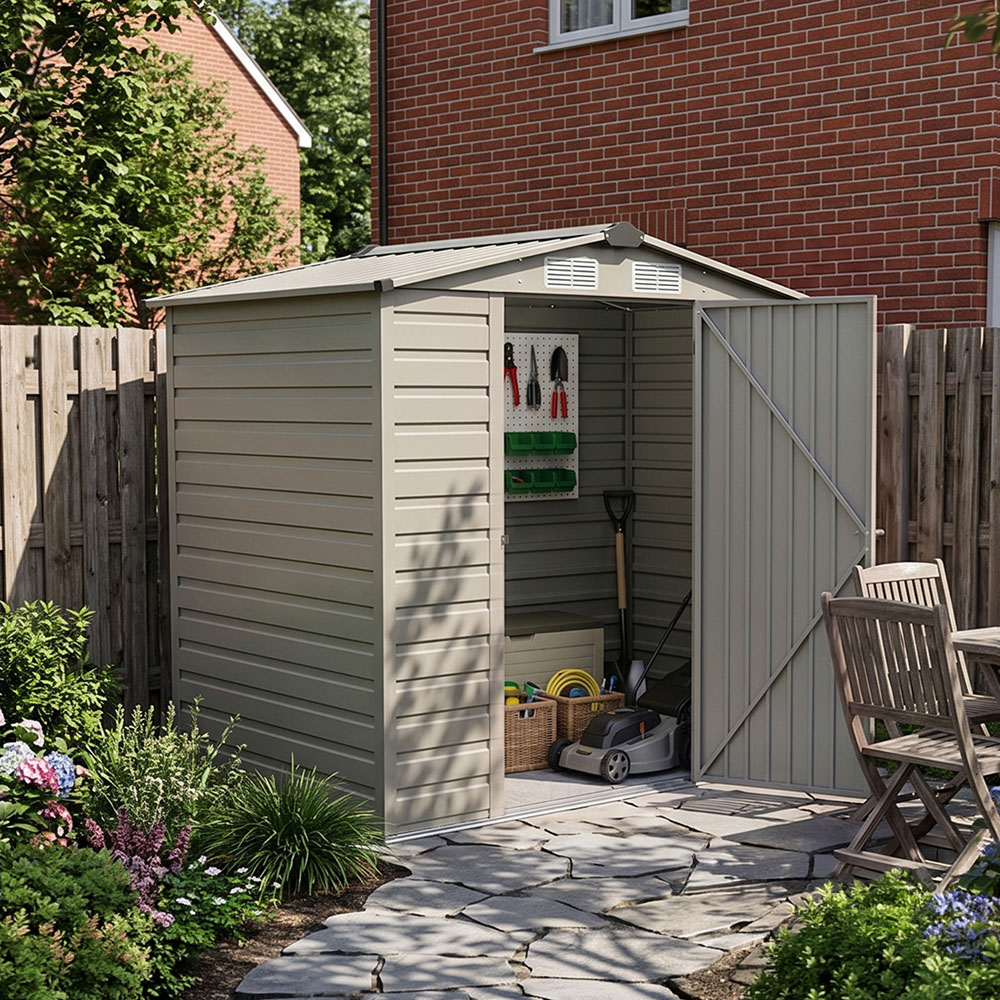 Living and Home 4 x 6ft Grey Apex Garden Storage Shed with 4 Vents Image 8