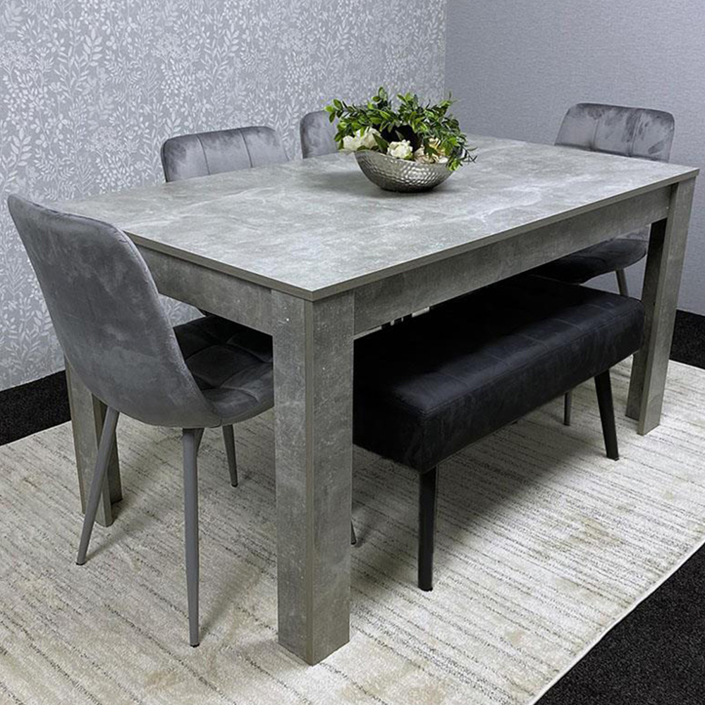 Portland 5 Seater Velvet Wooden Dining Set with Bench Grey and Black Image 1