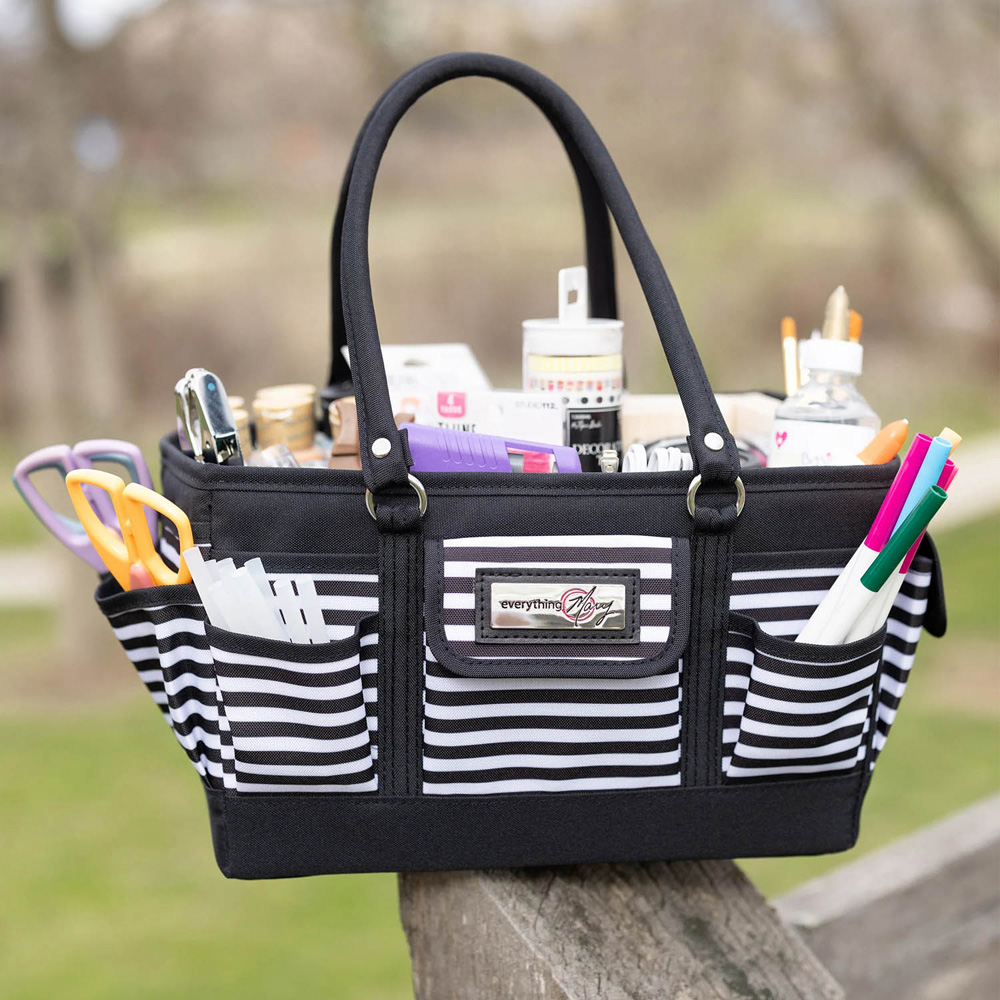 Everything Mary EVM12776-2 Black White Stripe Deluxe Store Collapsible Tote Caddy 30.5 x 22 x 19cm Image 2
