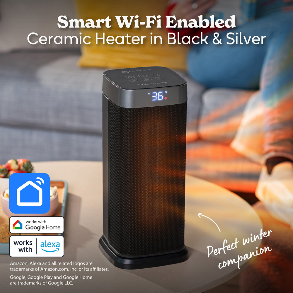 Russell Hobbs RHCTH2002G-SMT Black and Silver Square Smart Wi-Fi Enabled Ceramic Heater 2000W Image 3