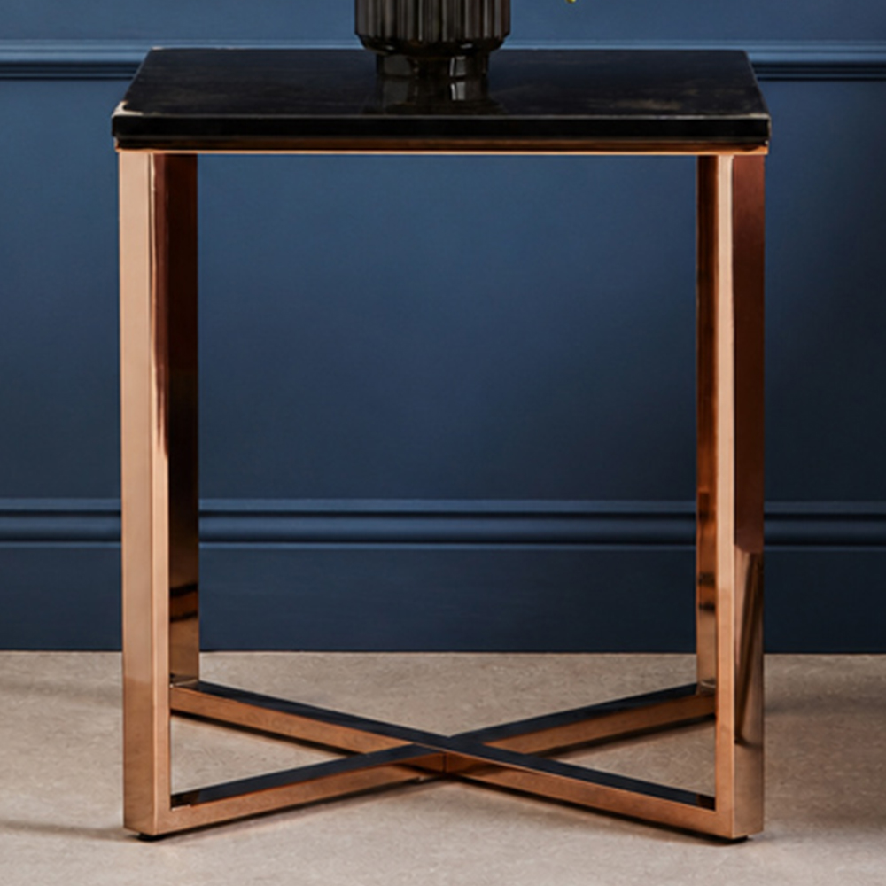 Premier Housewares Allure Black Square End Table with Faux Marble Top Image 1