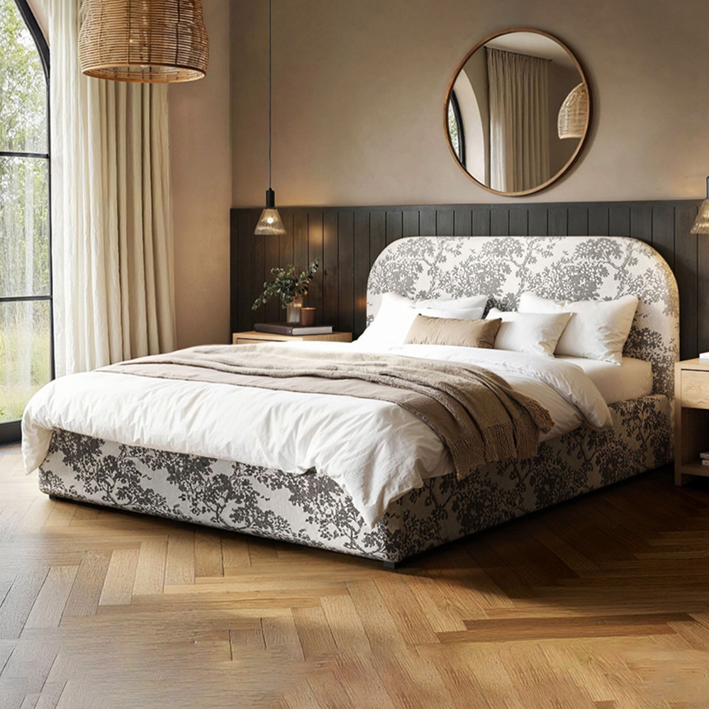 Flair Alba Double Beige Tree Print Chenille Lift-Up Ottoman Bed Image 1