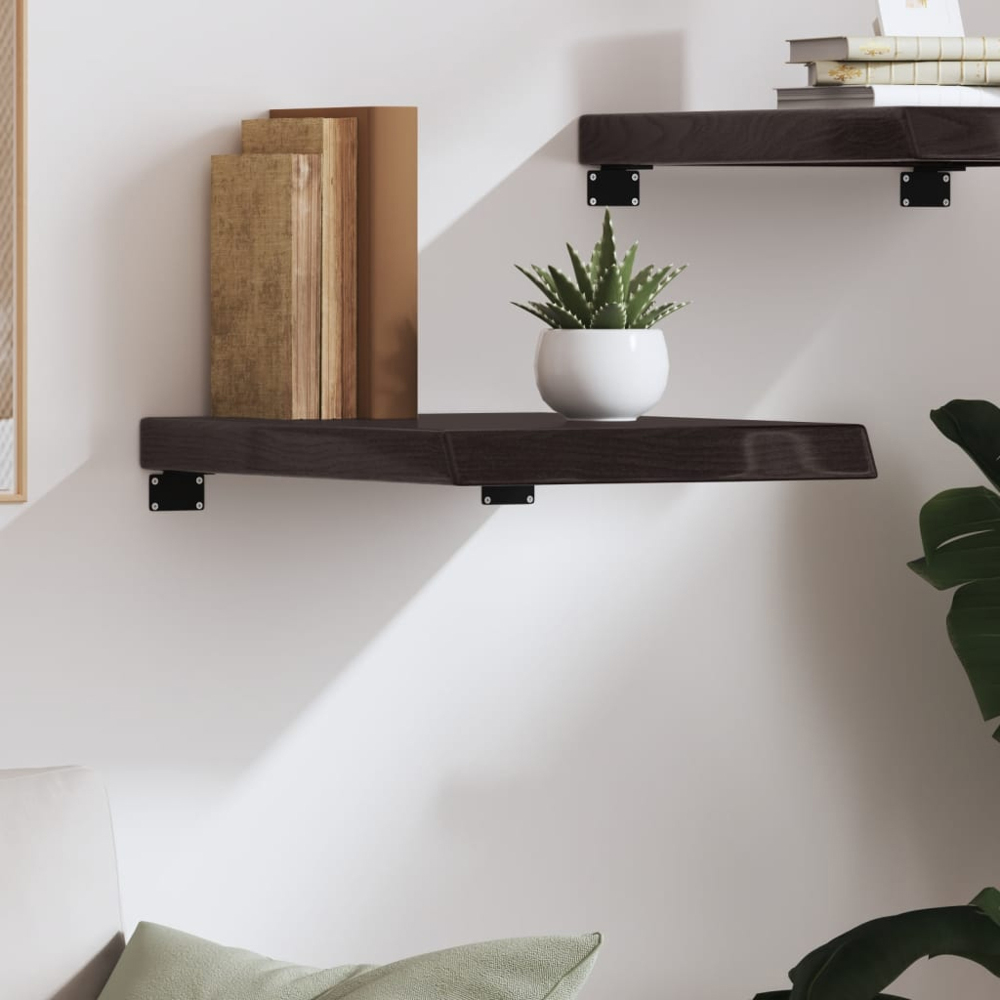 vidaXL 40 x 60 x 6cm Dark Brown Treated Solid Wood Oak Wall Shelf Image 2
