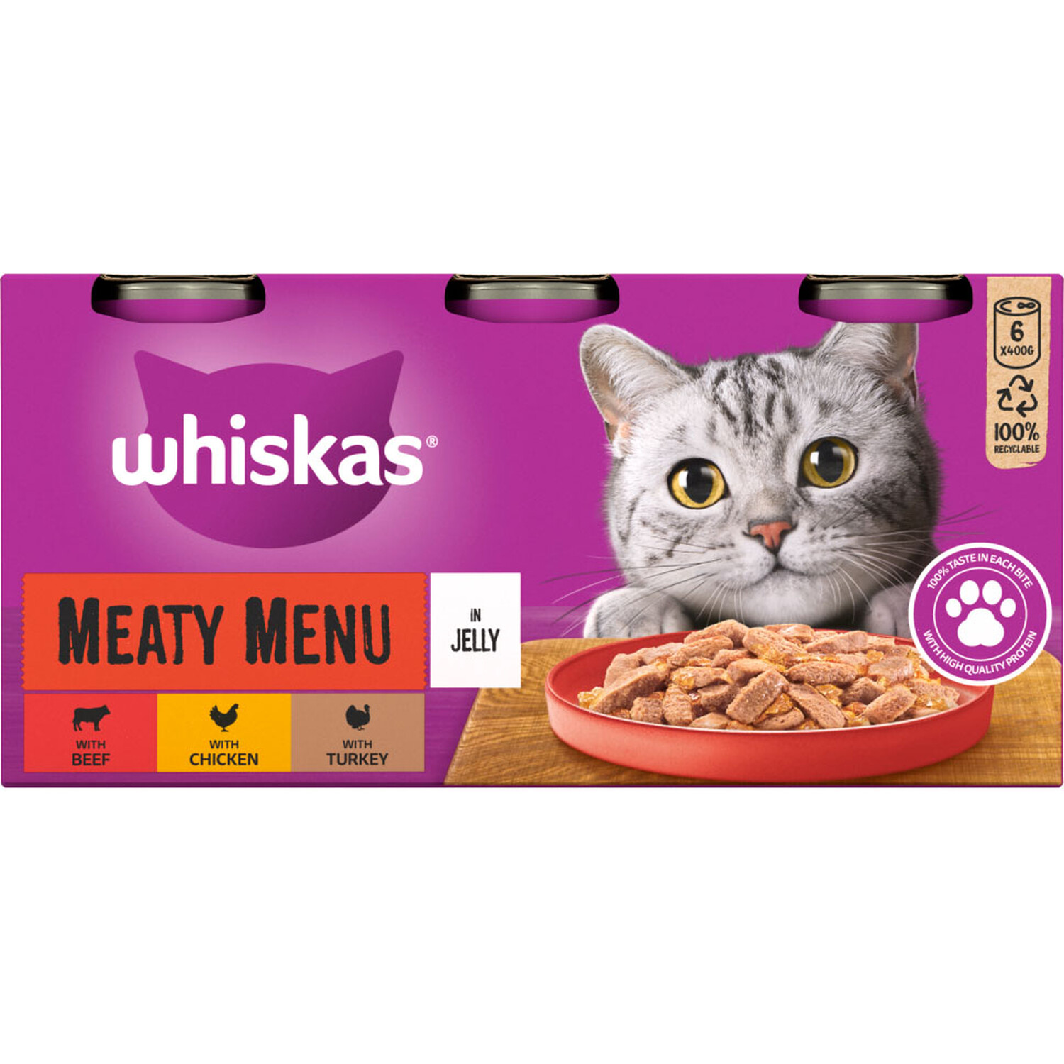 Whiskas 1 Plus Years Meaty Menu in Jelly Cat Food Tins 6 Pack Image 5