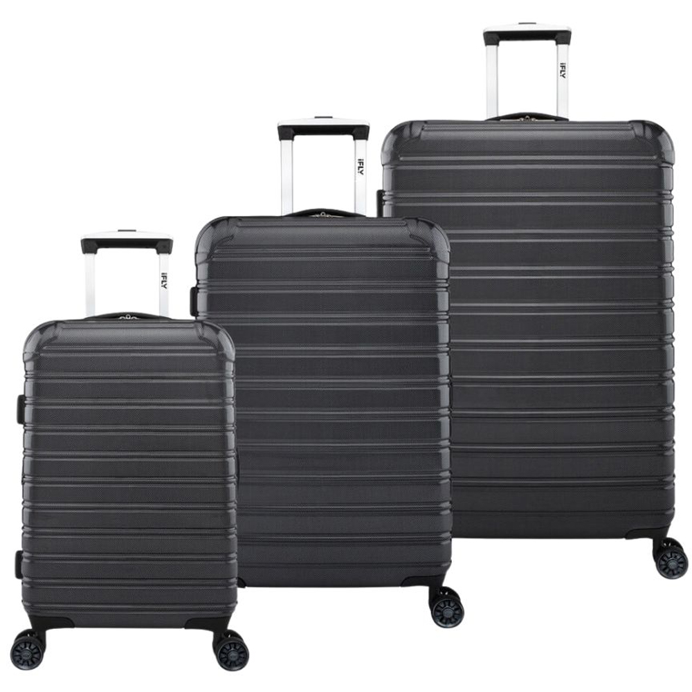 iFLY 3 Piece Jet Black Fibertech Hard Shell Spinner Travel Luggage Set Image 1