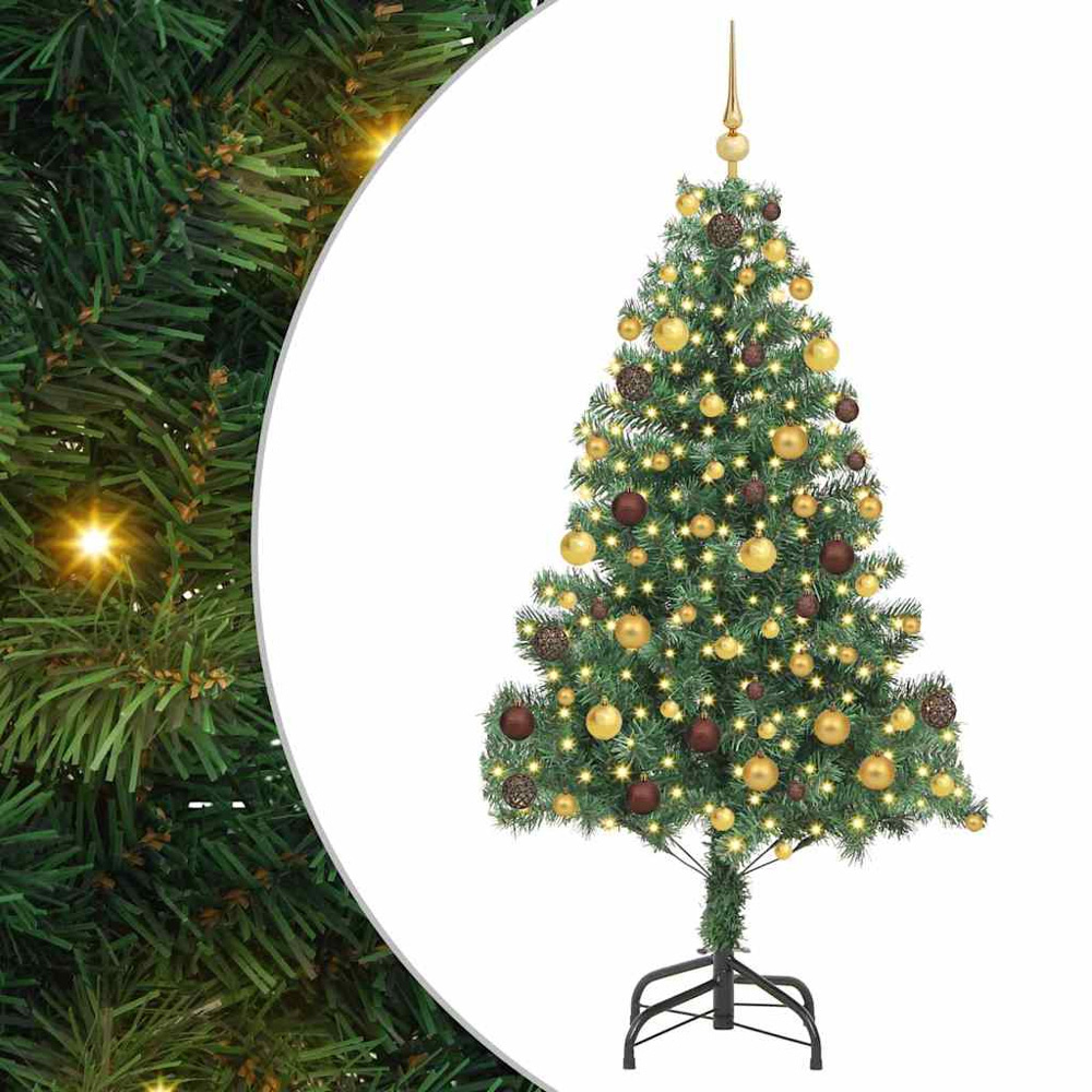 vidaXL Pre-Lit Gold Baubles Green Artificial Christmas Tree 6ft Image 2