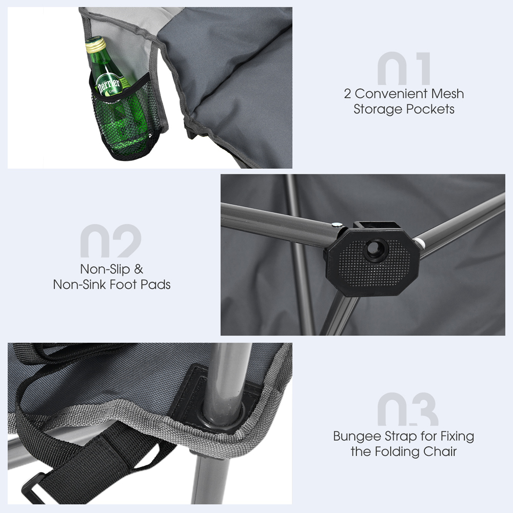 Costway 2 Seater Grey Folding Camping Chair with Padded Seat Image 5
