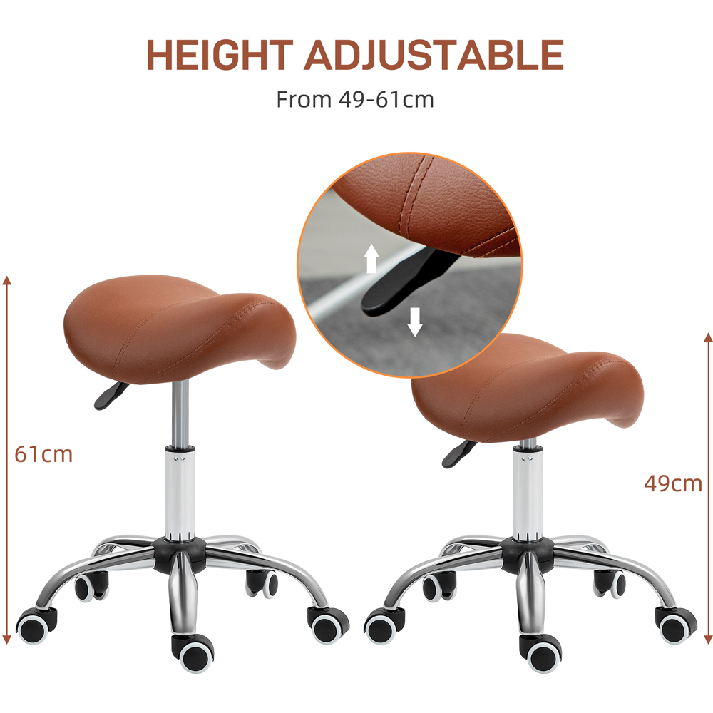 Portland Brown PU Leather Adjustable Saddle Stool with Moulded Padded Seat Image 8