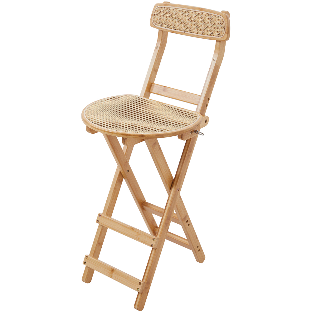 Living and Home Natural Wood Foldable Bamboo Bar Chair with Footrest Image 2