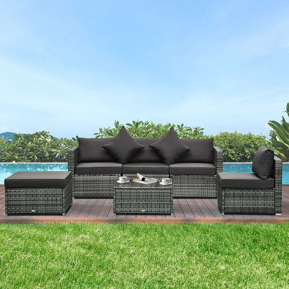 Outsunny 5 Seater Brown and Grey Rattan Lounge Set Image 1