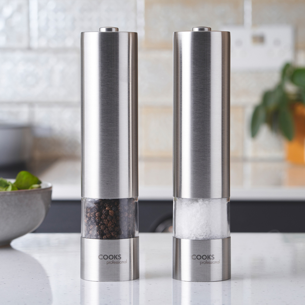 Cooks Professional Electric Silver Salt and Pepper Mill Grinder with Stand Image 4