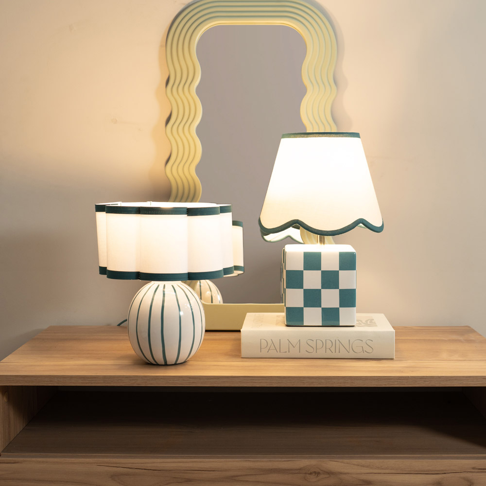 ValueLights Rohan Teal Trim Shade Teal Stripe Ceramic Sphere LED Table Lamp Image 4