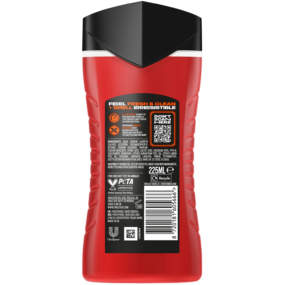 Lynx Men Sunset Fresh 3-in-1 Body Wash 225ml 36 Pack Image 3