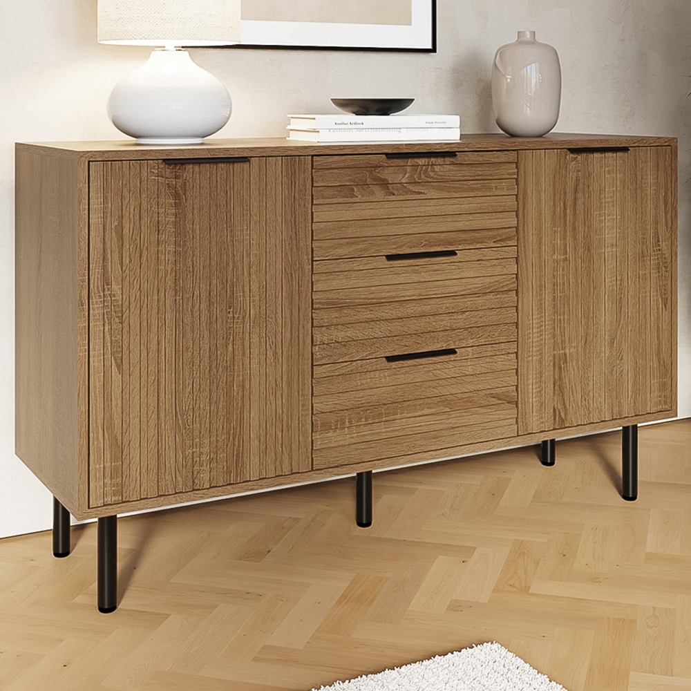 GFW Nervata 2 Door 3 Drawer Oak Sideboard Image 1