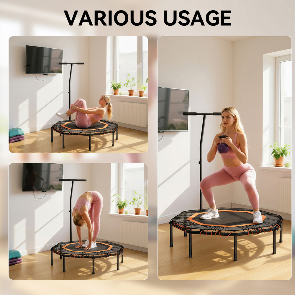 HOMCOM 4ft Orange Foldable Mini Trampoline with Adjust Handle Image 6