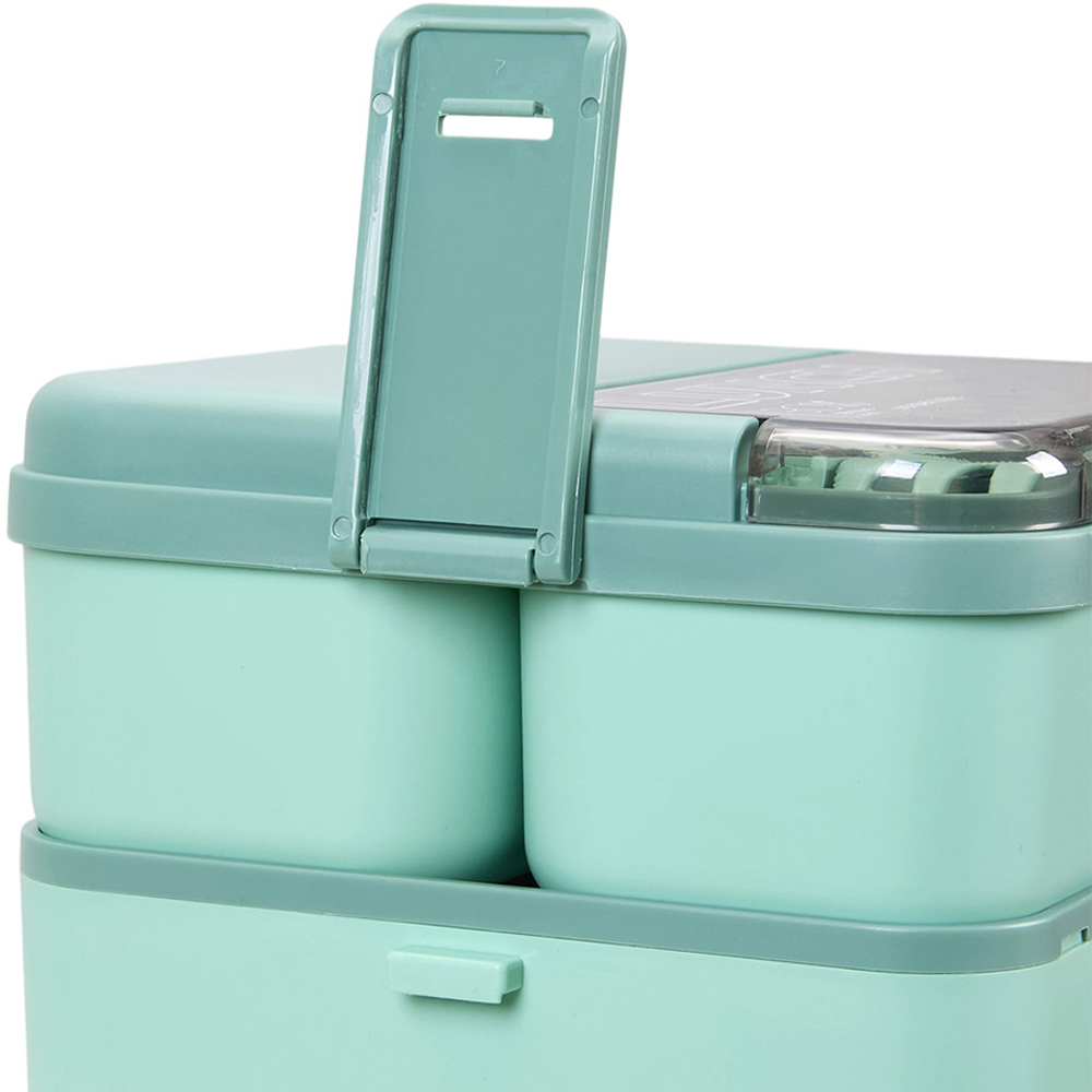 Living and Home 1.8L 2-Tier Green Lunch Box with Cutlery and 3 Top Compartments Image 7