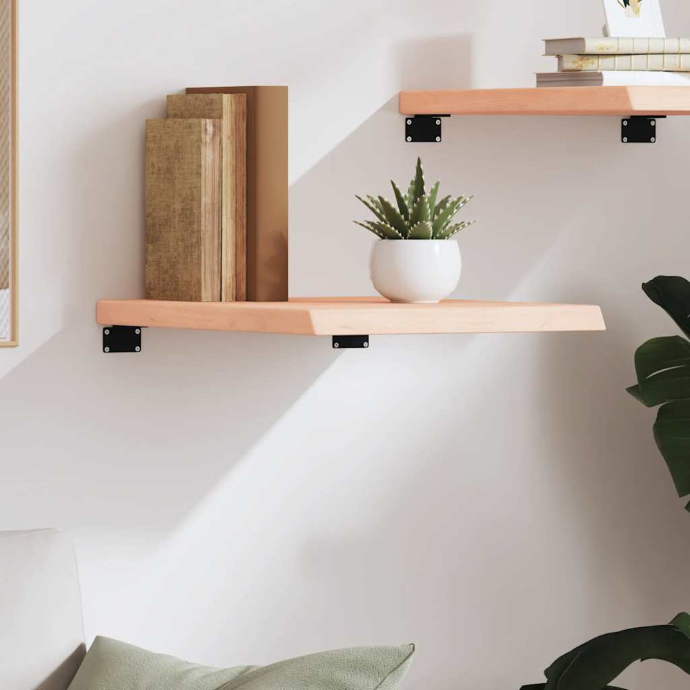 vidaXL 40cm Natural Untreated Solid Oak Wood Floating Wall Shelf Image 2