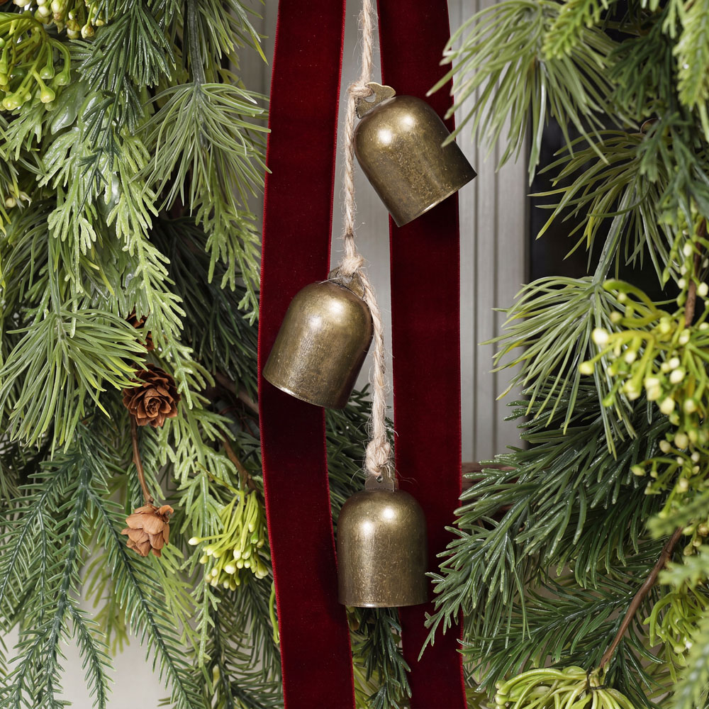 Charles Bentley Green Christmas Wreath with Red Bow and Bells 55cm Image 5