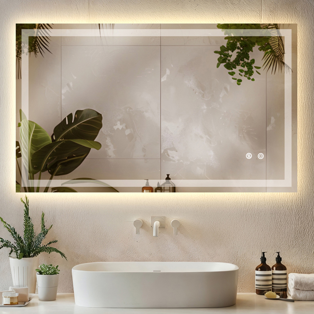 tectake Clara Multicolour Anti-Fog Frameless Rectangular LED Bathroom Wall Mirror 100 x 60cm Image 2