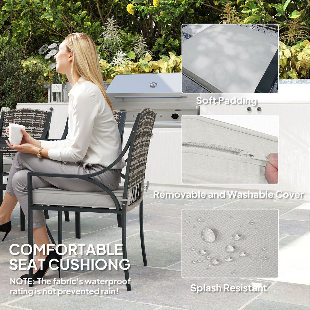 Outsunny 6 Seater Grey Rattan Garden Dining Set with Cushions Image 8