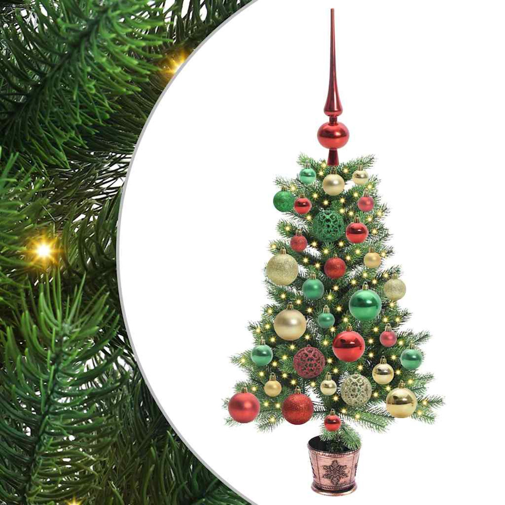 vidaXL Pre-Lit Multicolour Baubles Green Artificial Christmas Tree 2ft Image 2