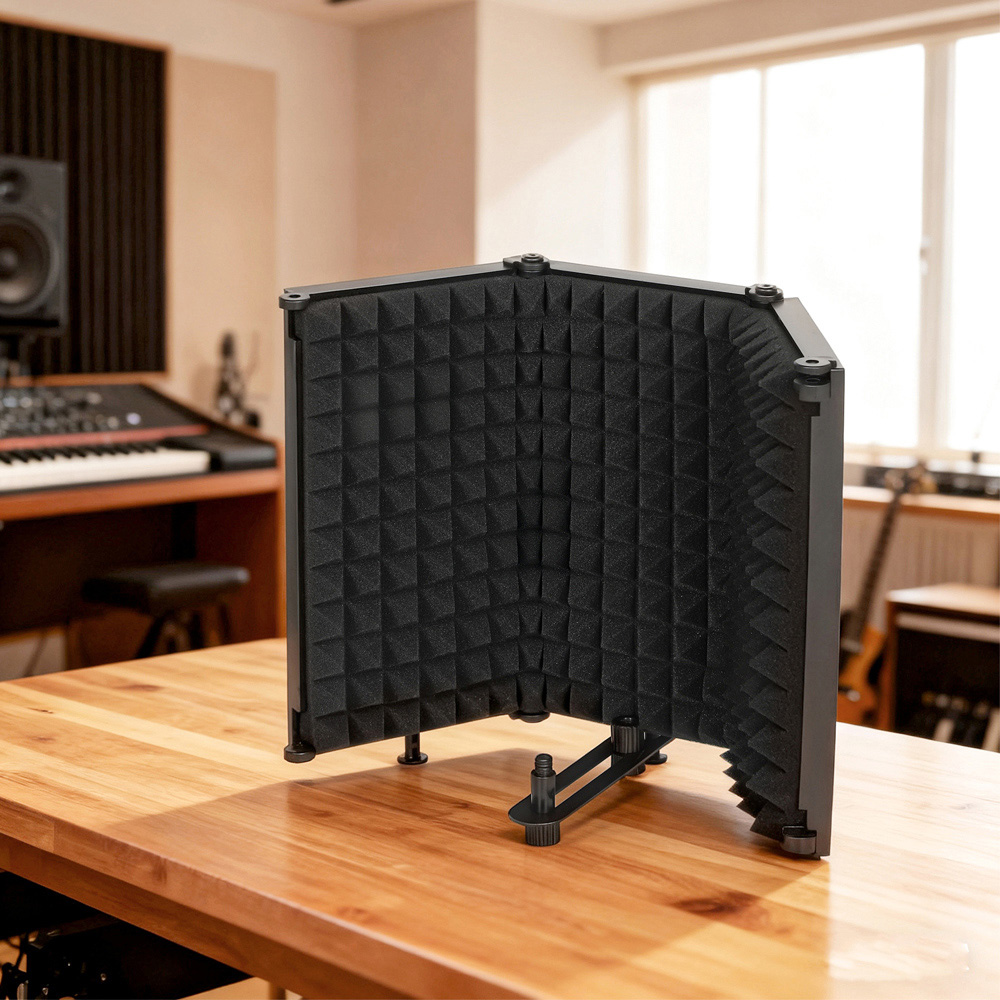 HOMCOM Black Foldable Table Top Studio Microphone Isolation Shield Image 2