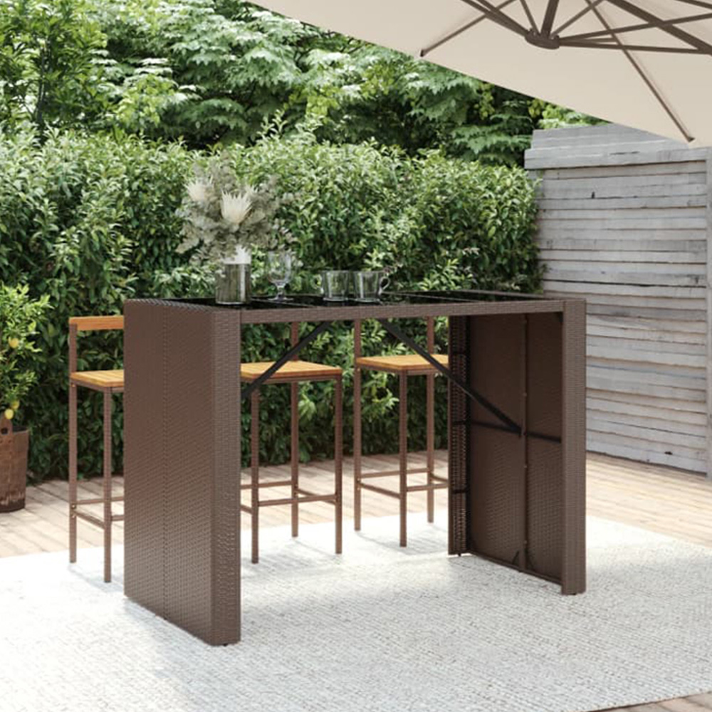 vidaXL Brown and Black Polyrattan Glass Top Bar Table 110 x 80 x 145cm Image 1