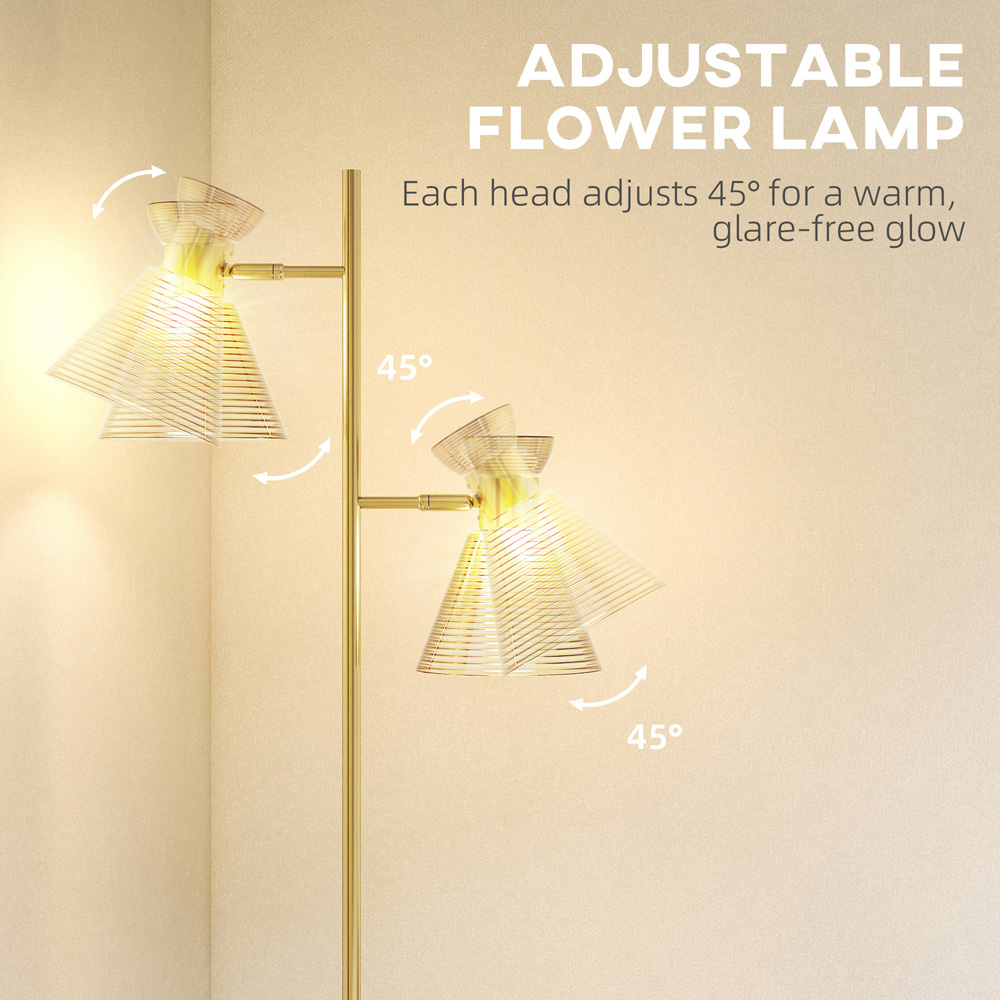 HOMCOM Gold Tone Adjustable Dual Head Floor Lamp Image 8